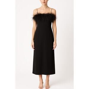 Alex Evenings Dress Velvet Ostrich Feathers Formal Gown Maxi Size 14 Black